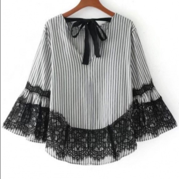 Zara Vertical Stripe Bell Sleeve Top NEW! - Picture 3 of 9